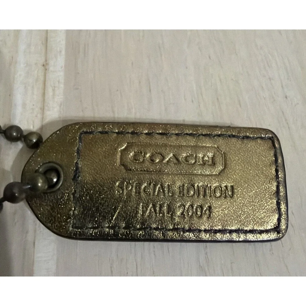 Vintage Y2K Special Edition 2004 Coach Hang Tag Gold Leather Bag Charm Fob Brass